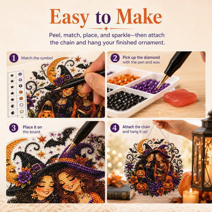 🎃Halloween Witch Friendship Diamond Art Suncatcher Sparkling Window Decor Gift✨