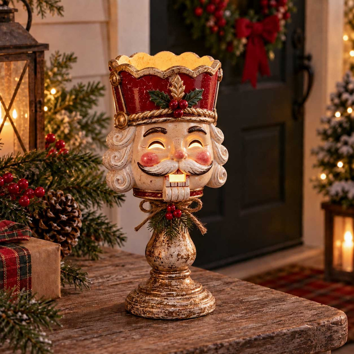 🎄🕯️Vintage Distressed Christmas Pedestal Candle Holder