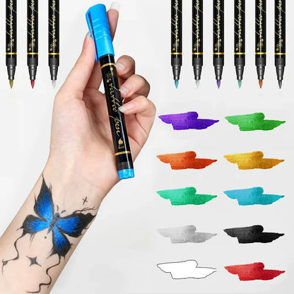 🌈🎨10-Color Temporary Tattoo Markers Set