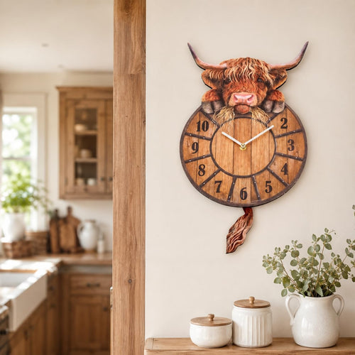 🐮 50% OFF – Swinging Tail Highland Cow Wall Clock – Cute Farmhouse Home Decor