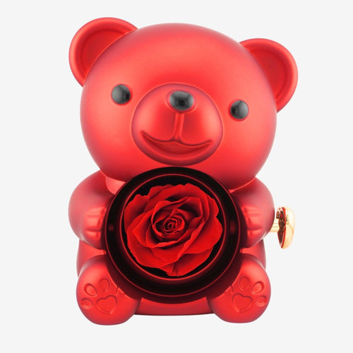 Eternal Rose Teddy Bear Jewelry Gift Box | Interlocking Heart Engraved Necklace Luxury Valentine Gift Set 🌹
