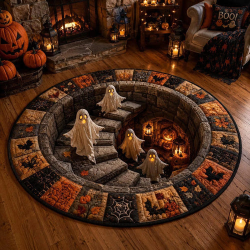 🎃👻 3D Haunted Staircase Round Rug Spooky Halloween Optical Illusion Floor Decor🔥