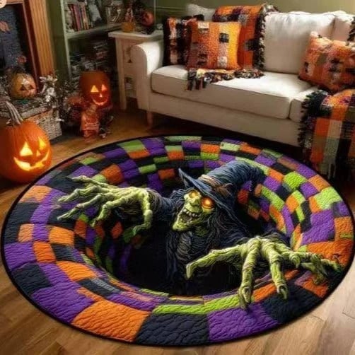 ⏰Last day Promotion 🔥🎃3D Skeleton Vortex Quilted Round Halloween Rug