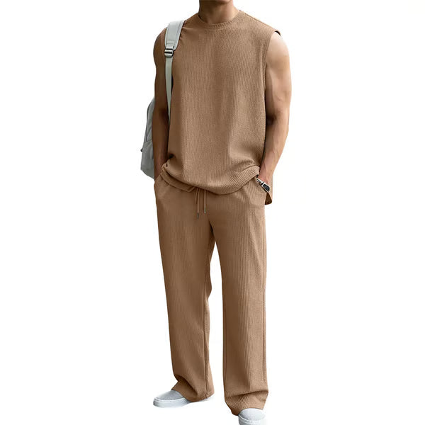 🔥 50% OFF Father’s Day Special ⏰🎁 Men’s Rib Knit 2-Piece Set – Sleeveless Tank & Baggy Wide-Leg Pants
