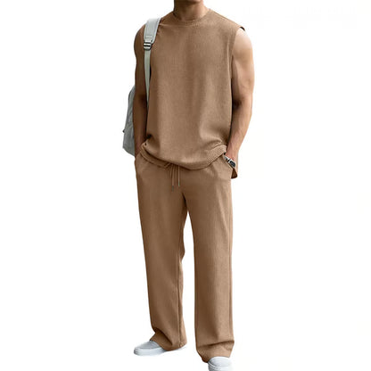 🔥 50% OFF Father’s Day Special ⏰🎁 Men’s Rib Knit 2-Piece Set – Sleeveless Tank & Baggy Wide-Leg Pants