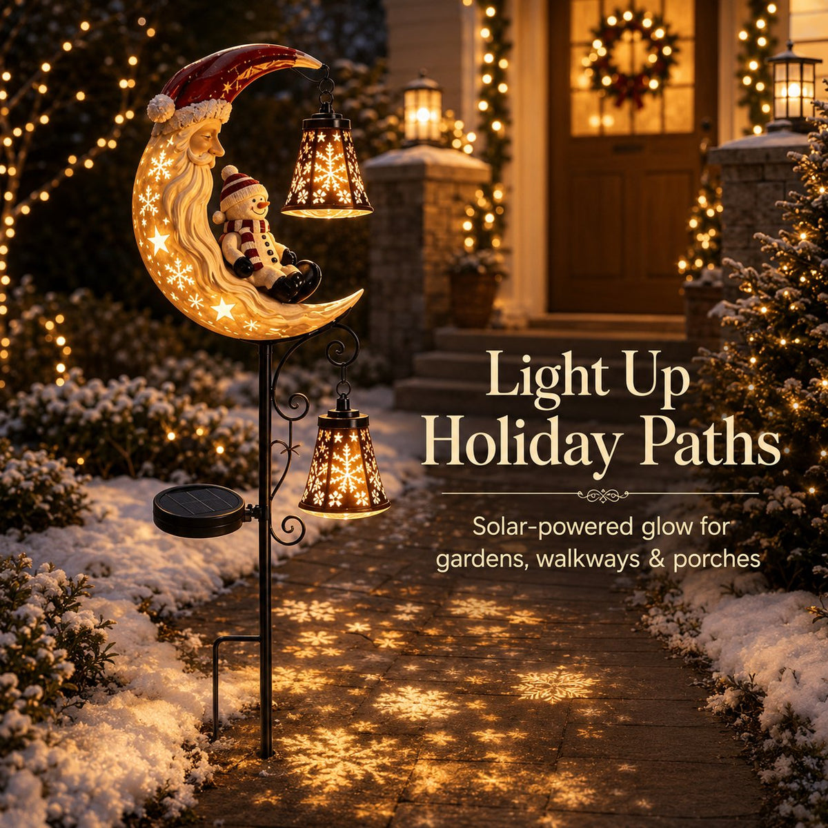 🔥 Holiday Celebration 50% OFF ✨-🌙 Solar Moon Santa Garden Stake Light with Snowflake Lanterns