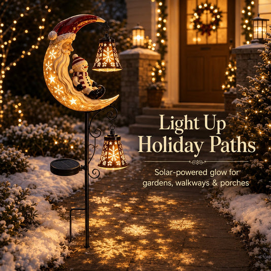 🔥 Holiday Celebration 50% OFF ✨-🌙 Solar Moon Santa Garden Stake Light with Snowflake Lanterns