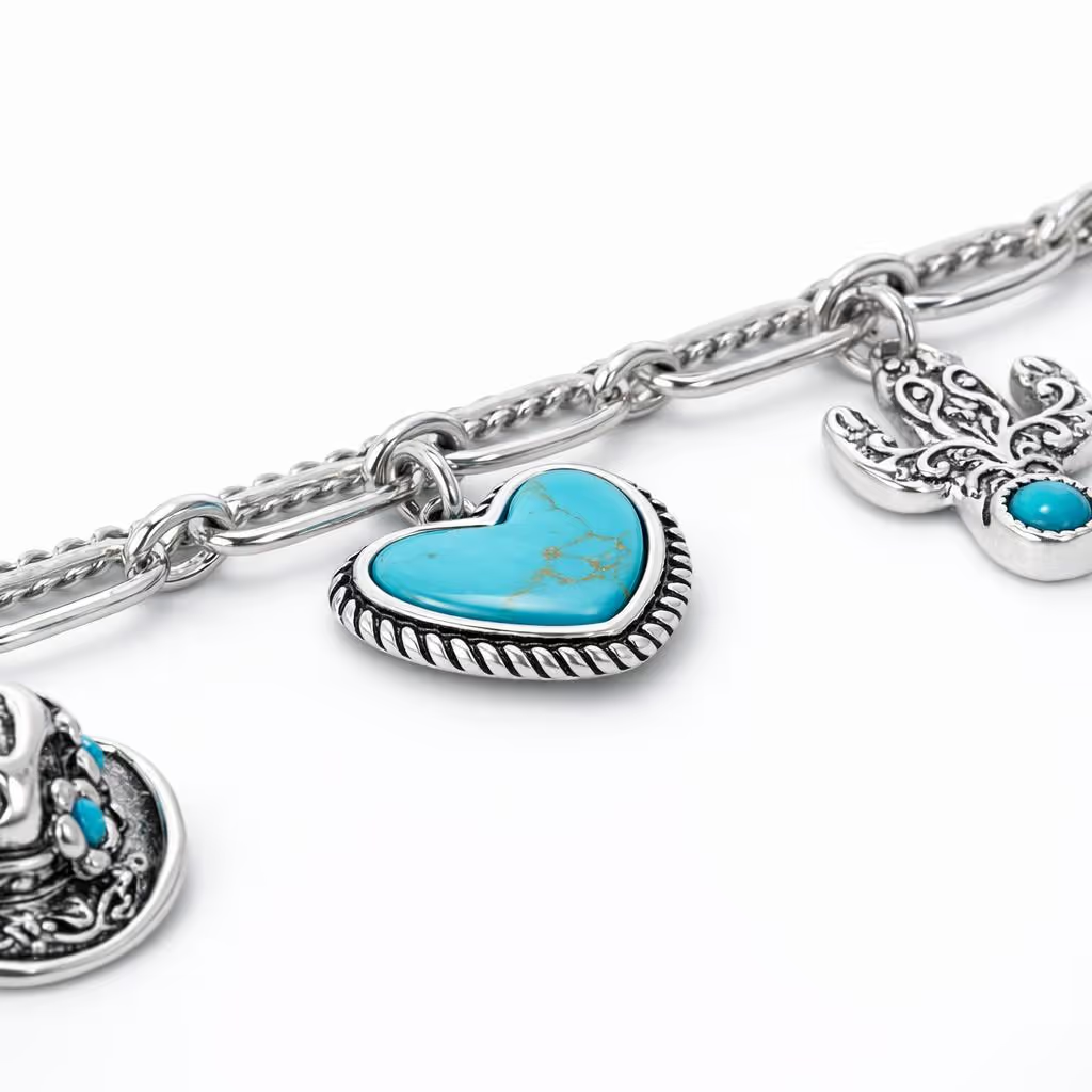 ✨This Week's Special Price🏇🤠Handmade Western Cowboy Charm Bracelet with Boot Hat Cactus & Heart Charms🌵