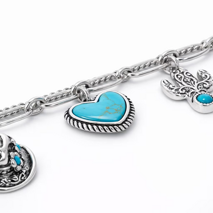 ✨This Week's Special Price🏇🤠Handmade Western Cowboy Charm Bracelet with Boot Hat Cactus & Heart Charms🌵