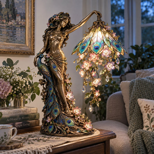 🦚 Peacock Goddess Table Lamp| Elegant LED Decor Lamp