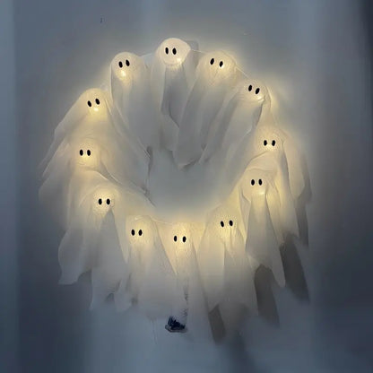 👻 LAST DAY 50% OFF – Glowing Ghost Wreath – Halloween Door Decor