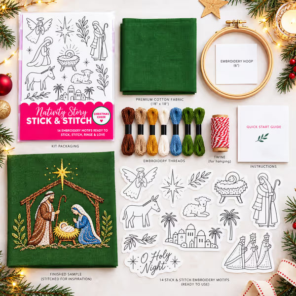 🎄 50% OFF – Christmas Stick & Stitch Embroidery Pattern Pack – 70 Wash-Away Designs on 5 Sheets 🧵✨
