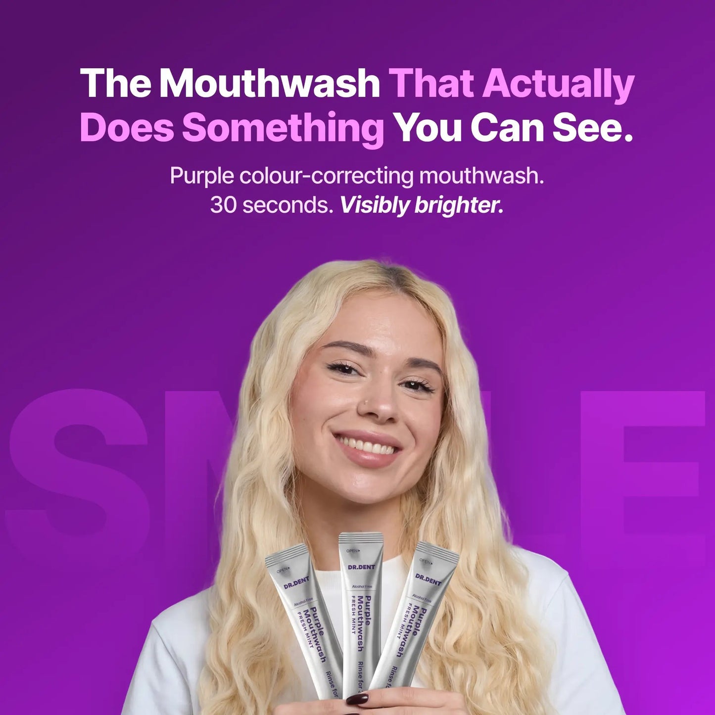 ✨LAST DAY 49% OFF –💜Purple Mouthwash Sachets 😁✨ No peroxide. No sensitivity. Just instant brightness.