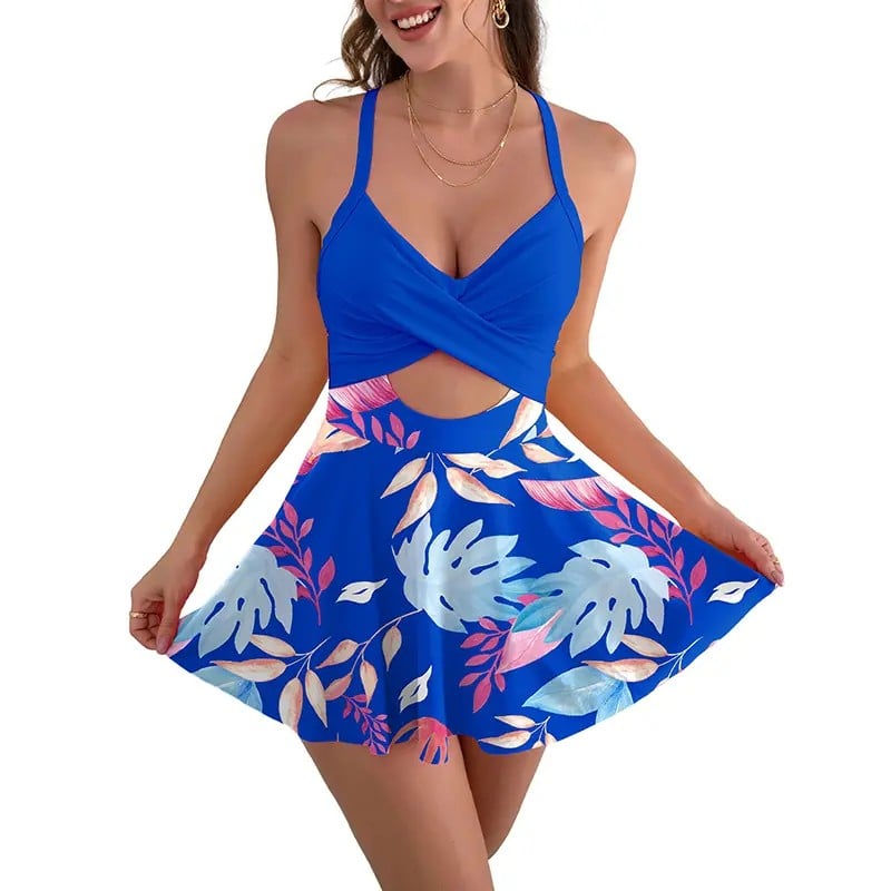 ⚡Hot Sales 49% OFF🔥Women Cutout One Piece Skirt Swimsuit V Neck Wrap Tie Back Swimdress Tummy Control Bathing Suits High Rise Swimwear High Waist Swimwsuit
