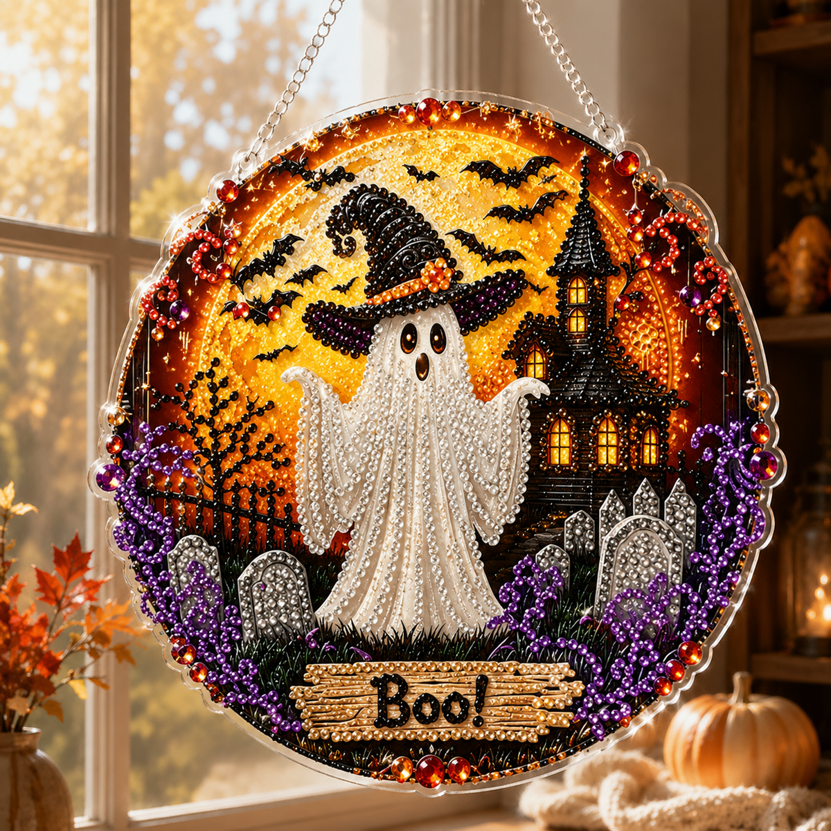🎃Halloween Black Cat Moon Diamond Art Hanging Ornament Kit