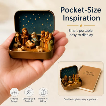 ✝️ Mini Nativity Scene Keepsake Tin – Pocket-Sized Christmas Holy Family Display 🙏🎄