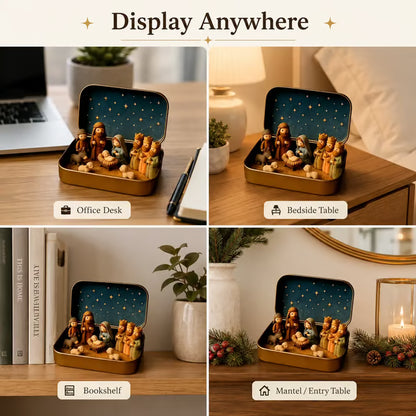 ✝️ Mini Nativity Scene Keepsake Tin – Pocket-Sized Christmas Holy Family Display 🙏🎄
