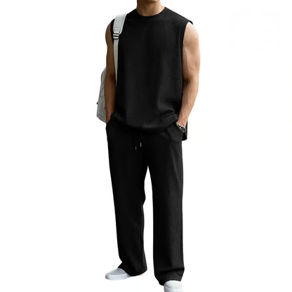 🔥 50% OFF Father’s Day Special ⏰🎁 Men’s Rib Knit 2-Piece Set – Sleeveless Tank & Baggy Wide-Leg Pants