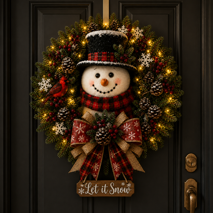 ✨✨ Hot Sale 50% OFF ⛄ Snowman Lighted Christmas Wreath – Festive Holiday Door Decor