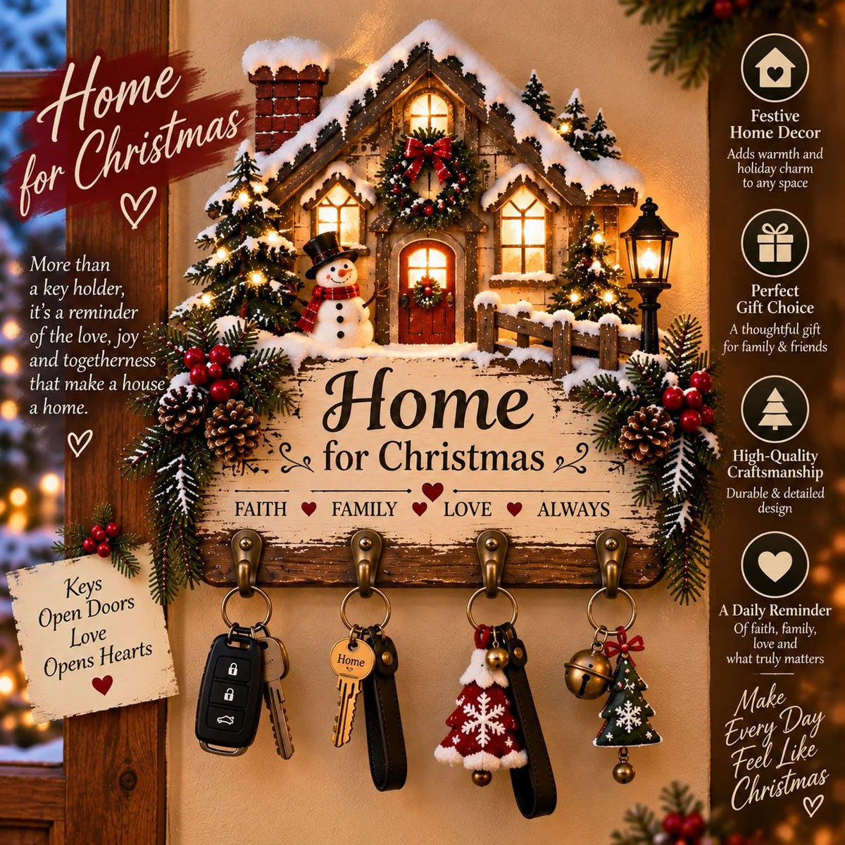 🔥 Holiday Celebration 50% OFF ✨-🔑Lighted Christmas Key Holder for Festive Entryway Decor & Everyday Organization 🎄