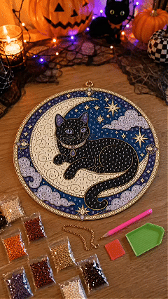 🔥Last Day 50% OFF -🌙🐈‍⬛ Premium 3D Pearl Celestial Black Cat Window Hanging Kit