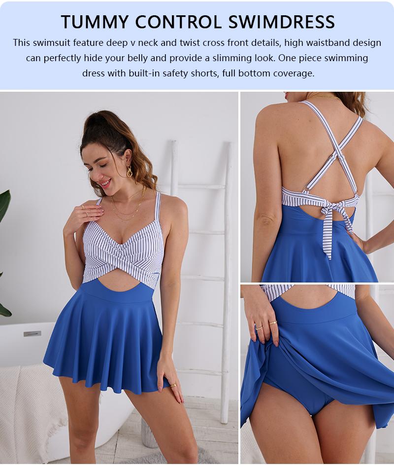 ⚡Hot Sales 49% OFF🔥Women Cutout One Piece Skirt Swimsuit V Neck Wrap Tie Back Swimdress Tummy Control Bathing Suits High Rise Swimwear High Waist Swimwsuit