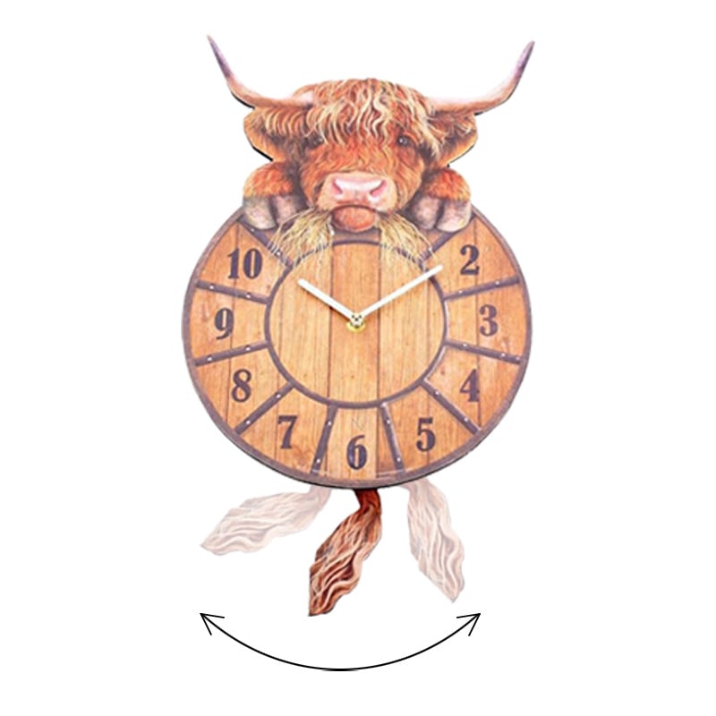 🐮 50% OFF – Swinging Tail Highland Cow Wall Clock – Cute Farmhouse Home Decor