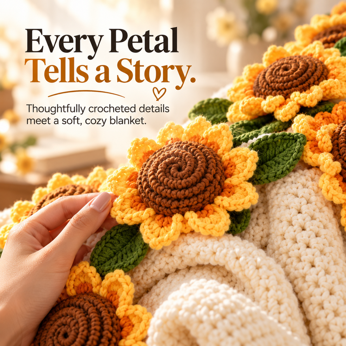 🌻 50% OFF – Handmade Sunflower Bouquet Blanket – Crochet Flower Gift Blanket for Her 💛✨