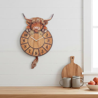 🐮 50% OFF – Swinging Tail Highland Cow Wall Clock – Cute Farmhouse Home Decor
