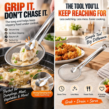 🔥 Buy 1 Get 1 🔥-2-in-1 Stainless Steel Strainer Tongs – Grab, Drain & Serve with One Tool