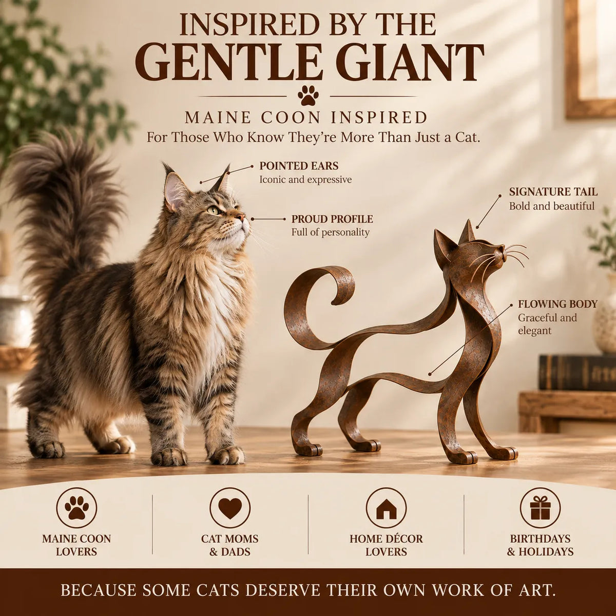 🐱 Maine Coon-style metal cat sculpture