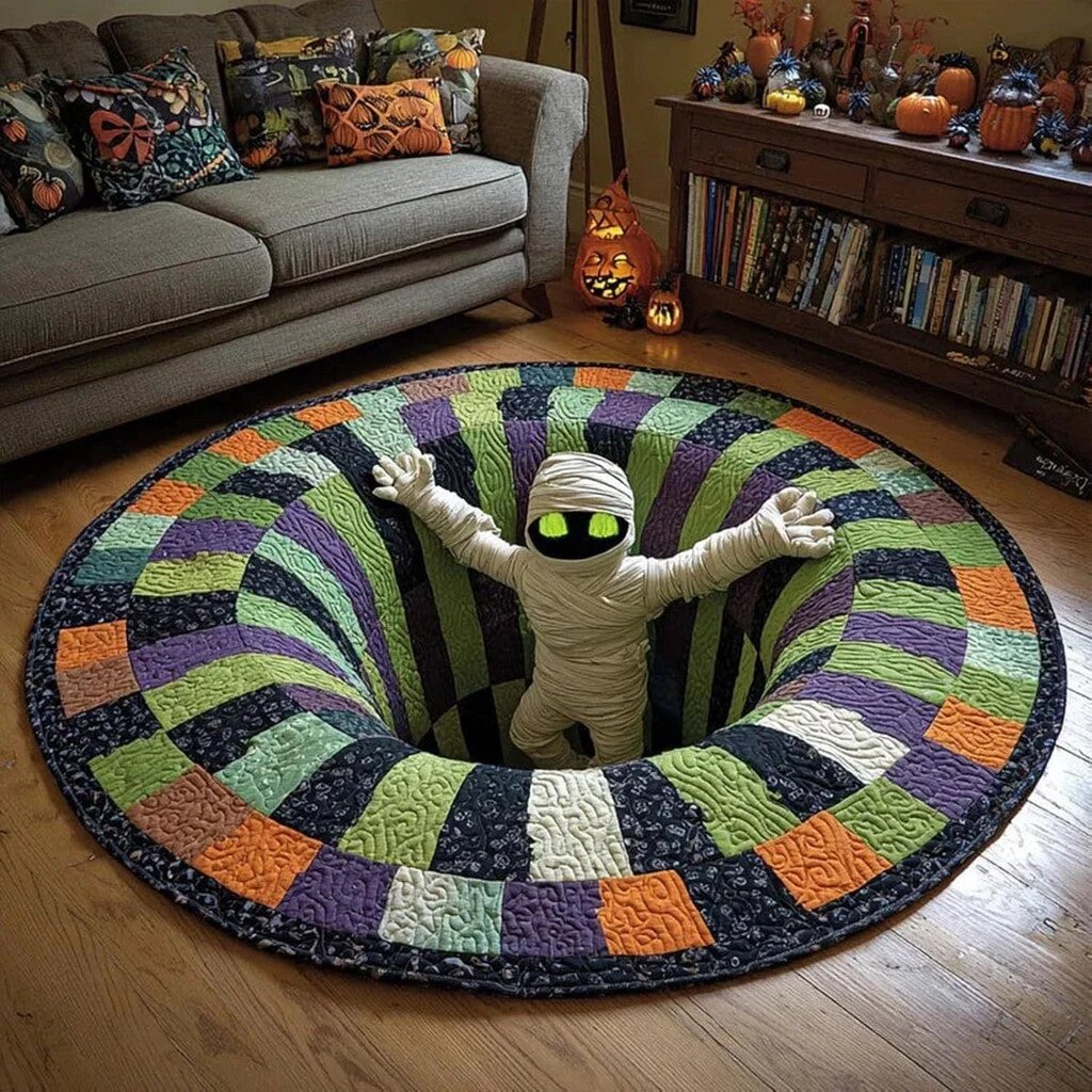 ⏰Last day Promotion 🔥🎃3D Skeleton Vortex Quilted Round Halloween Rug