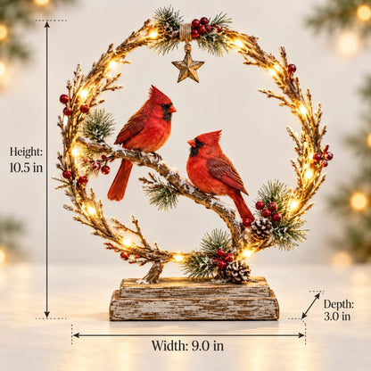 🔥 Last Day 50% OFF✨-Lighted Cardinal Tabletop Decor, Rustic Red Cardinal Pair with Warm LED Lights