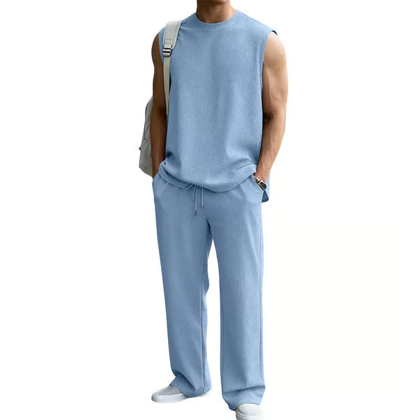 🔥 50% OFF Father’s Day Special ⏰🎁 Men’s Rib Knit 2-Piece Set – Sleeveless Tank & Baggy Wide-Leg Pants