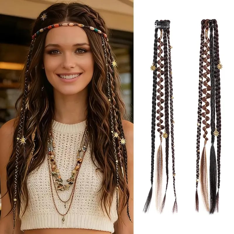 🌿🎨 Boho Beaded Clip-In Braids – Effortless Festival & Everyday Hair Transformation