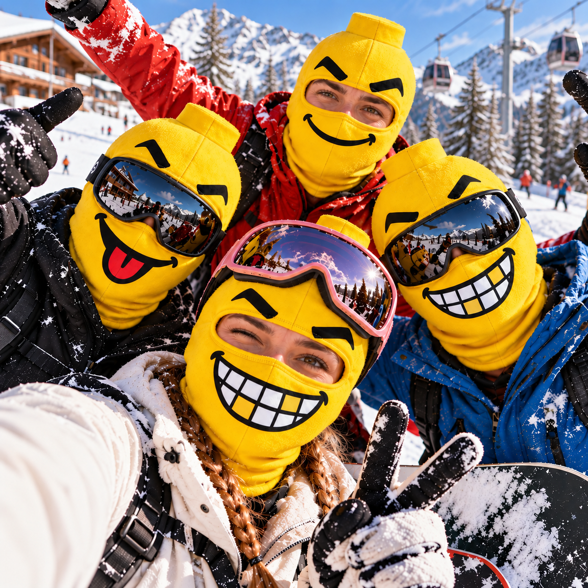 🔥 50% OFF – Funny Yellow Block Figure Ski Mask – 4 Hilarious Face Styles 🎿😂