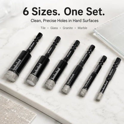 ⏰Last day Promotion 🔥-🔧 6PCS Diamond Drill Bit Set for Clean & Precise Tile, Glass & Granite Drilling 💎