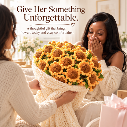 🌻 50% OFF – Handmade Sunflower Bouquet Blanket – Crochet Flower Gift Blanket for Her 💛✨