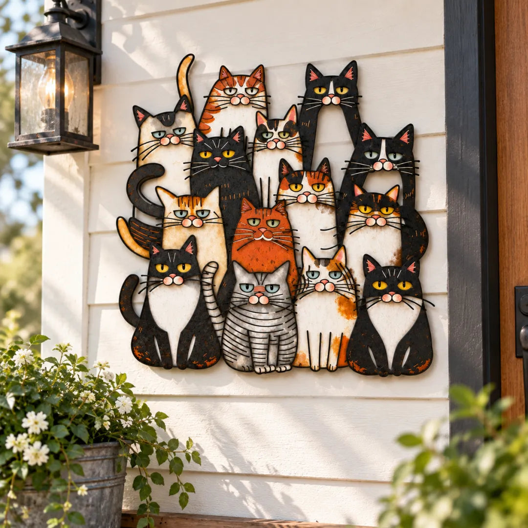 🐱 50% OFF – Funny Cat Family Metal Wall Decor – Rustic Cat Lover Home Art 🏡✨