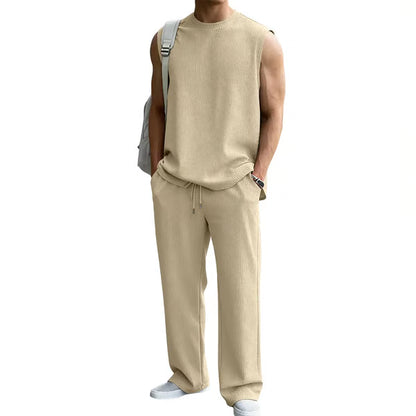 🔥 50% OFF Father’s Day Special ⏰🎁 Men’s Rib Knit 2-Piece Set – Sleeveless Tank & Baggy Wide-Leg Pants
