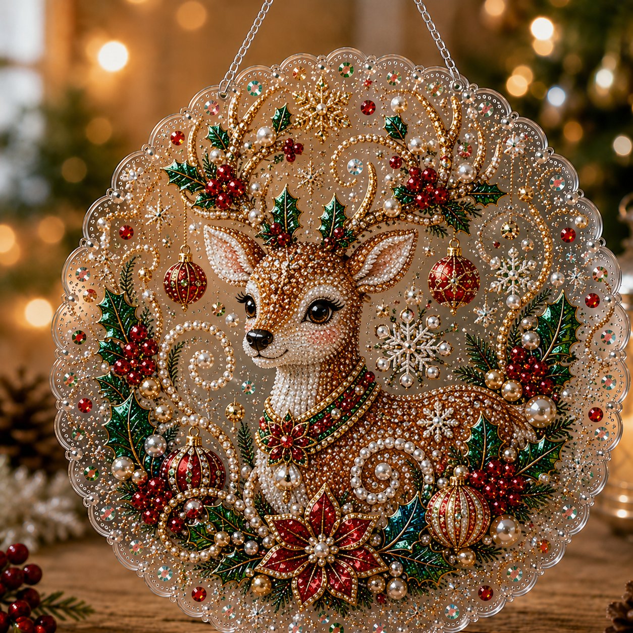 🎄 LAST DAY 69% OFF – ✨ Christmas Pearl Diamond Art Hanging Ornament Kit | Luxury Flocked Canvas with Scratch-Resistant Non-Fading Pearl Beads DIY Handmade Holiday Hanging Decor 🎅💎