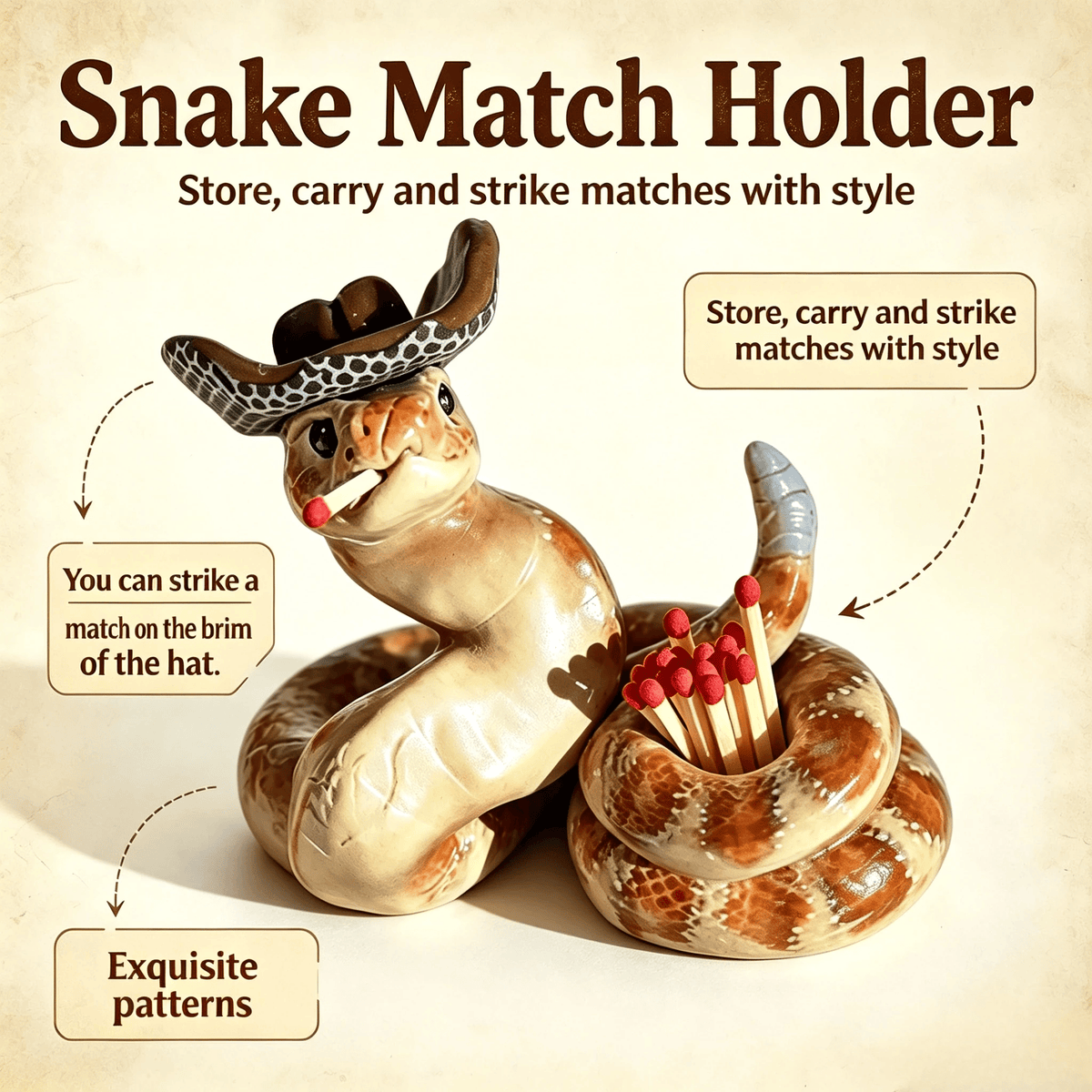 🐍 Snake Matchbox – Creative Decorative Match Holder with Artistic Design for Candles & Home Styling