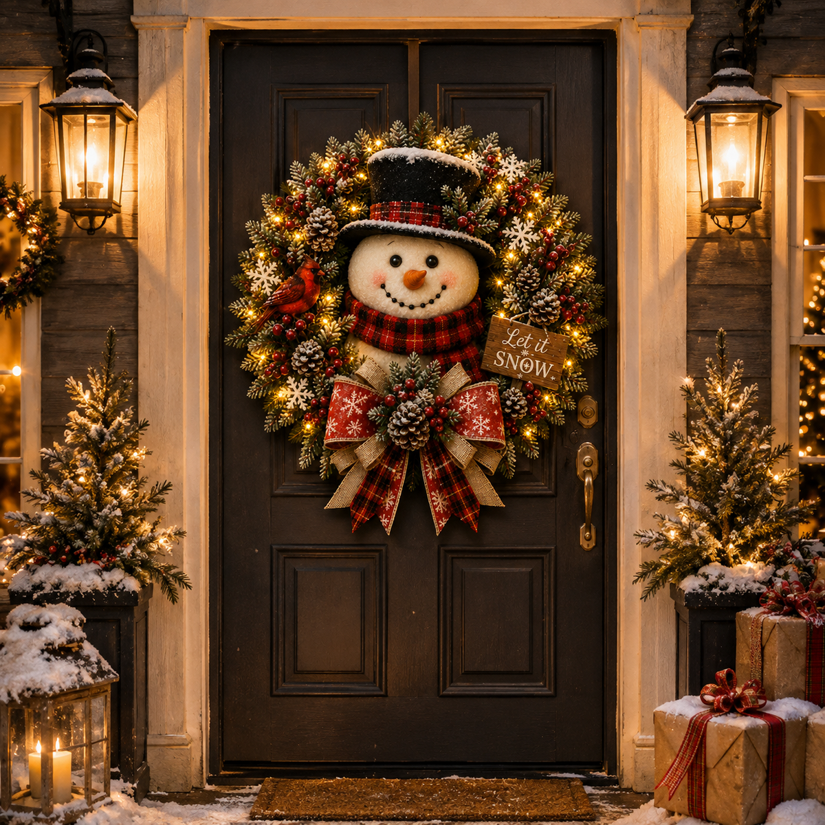 ✨✨ Hot Sale 50% OFF ⛄ Snowman Lighted Christmas Wreath – Festive Holiday Door Decor
