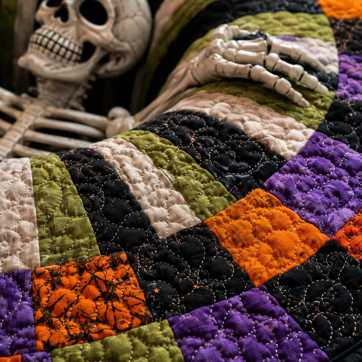 ⏰Last day Promotion 🔥🎃3D Skeleton Vortex Quilted Round Halloween Rug