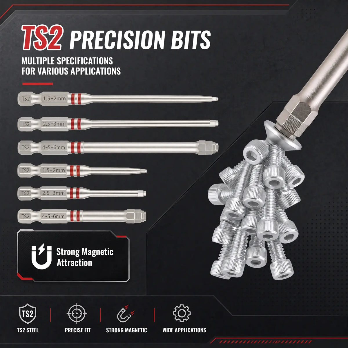 Professional 6-Piece S2 Alloy Steel Precision Hex Bit Set – Magnetic, Non-Slip, Industrial Grade (65mm & 100mm)