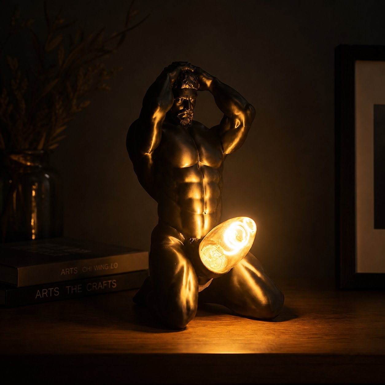 Bold Male Figure Table Lamp, Artistic Statue Light