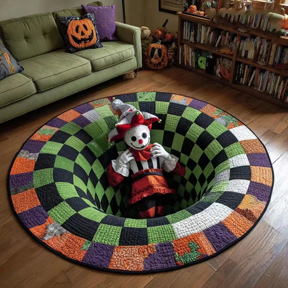 ⏰Last day Promotion 🔥🎃3D Skeleton Vortex Quilted Round Halloween Rug