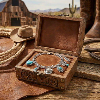 ✨This Week's Special Price🏇🤠Handmade Western Cowboy Charm Bracelet with Boot Hat Cactus & Heart Charms🌵