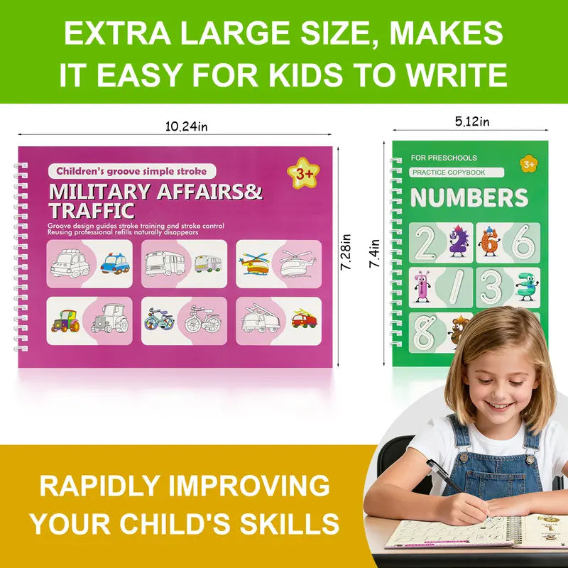 Magical Grooved Handwriting Practice Books for Children Aged 3–10 – Reusable