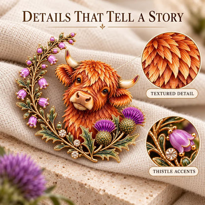 🏴 Last Day 50% OFF✨-🐮 Scottish Highland Cow Thistle Enamel Brooch 🌿